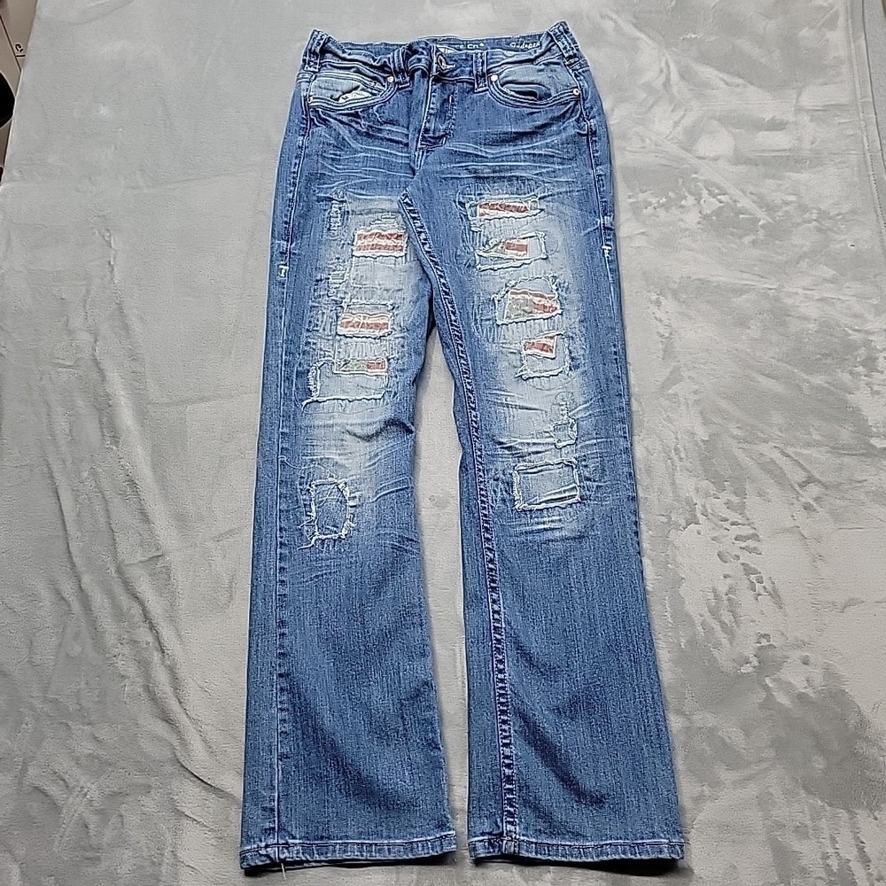 Cowgirl Tuff Co Jeans Womens 30x32 Blue Independence Distressed American Flag